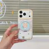 Listrado amarelo, design fofo de urso chef, suporte giratório 360 graus, capa de celular para 18 Pro Max, também compatível com 16 Pro/17 Pro