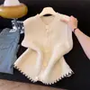 Outono/Inverno 2026 Novo Estilo Casual Moda Suave Cor de Damasco Texturizado Contraste Cor Sem Mangas Tricô Cardigan