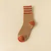 Meias Grossas Simples Femininas para Outono e Inverno, Meias Felpudas, de Cano Médio, Forradas com Lã, Meias Quentes de Toalha, Meias Listradas de Pelúcia, Antiderrapantes