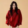 2026 Sudadera Chaqueta Roja de Cuello Alto de Imitación de Lana de Cordero, Súper Elegante, Única, Hermosa y Rejuvenecedora para Mujer