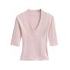 25 años nuevo verano mujer 8 colores delgado elástico escote ancho cuello en V profundo sexy manga media pecho camiseta marea