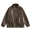 YPRS Jaqueta Masculina Nova Americana Retrô Cor Sólida Gola Couro PU Masculina e Feminina Solta para Casal Marrom Roupas de Motociclista