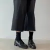 Versión de Piel de Oveja~Piel Genuina Tacón Grueso Negro Retro Slip-On Mocasines para Mujer 2026 Nuevo Estilo Zapatos Pequeños de Cuero