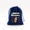 Atacado Sacos de Presente de Doces de Natal Véspera de Natal Embalagem de Maçã Saco de Armazenamento Azul Royal Tecido Flocado Cordão Aba Bolso Calças