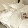 Conjunto de verão de jacquard Tencel lavado com laço, seda gelada, capa de edredom sedosa e lisa, conjunto de cama de três peças de alta qualidade