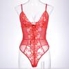 Pijama Sexy de Encaje Jumpsuit Sexy Rojo para Mujer Ajustado Hueco Malla Europea y Americana Transparente Transfronterizo 2033