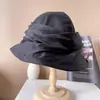Chapéu de Pescador Plissado de Cetim Boutique Estilo Japonês Chapéu de Pano Protetor Solar de Verão Feminino Cor Sólida Elegante Chapéu Bacia Super Fada Chapéu da Moda