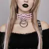 ZIZ Gola Choker de Couro Decorativa Unisex com Três Fileiras de Rebites de Três Anéis e Decorações Vazadas, Colar para Clavícula