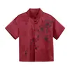 Camisa Jacquard de Cetim para Meninos, Novo Estilo Chinês, Roupa de Aniversário para Menino Florista de Manga Curta, Roupa para Apresentação e Fotografia de Apresentador para Meninos