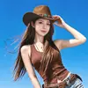 Sombrero de vaquero estilo retro para viajes al aire libre en el oeste de Sichuan, sombrero de protección solar para Xinjiang, Tíbet y senderismo en la pradera, sombrero para mujer