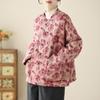 Nova jaqueta acolchoada de algodão floral estilo nacional chinês feminina 2024 nova jaqueta de algodão com botão de inverno
