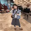Colete Acolchoado Espesso Xadrez para Meninas Roupa de Fora Inverno Novo Estilo Crianças Bebê Menina Quente Conjunto de Calça de Algodão Falso Duas Peças