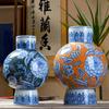 Vaso de cerâmica chinês azul e branco com fundo azul planta verde hidropônica flores ornamentos de vaso de cerâmica ornamentos de sala de estar