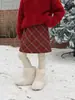 [Acolchada] Falda Corta Festiva para Niñas con Ambiente Navideño, Elegante Falda de Lana a Cuadros Rojos para Niños