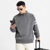 Suéter de tricô com duas listras, cardigã de casal masculino e feminino, design listrado, estilo old-money, outono/inverno, atacado de uma fábrica transfronteiriça