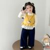 Conjunto para Meninas Estilo Coreano Estilo Estrangeiro Crianças Colete de Malha Calça Wide Leg Conjunto de Três Peças Menininha Bebê Primavera e Outono Novo Estilo