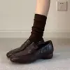 Versión de Piel de Oveja~Mocasin Retro Simple de Cuero Genuino Versátil con Tacón Grueso para Mujer, Slip-On Cuadrado Commuter Nuevo Estilo Zapatos Pequeños de Cuero
