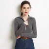 Suéter de Cachemir para Mujer en Otoño e Invierno, Media Cremallera, Solapa Grande, Estilo Suave, Aspecto Adelgazante, Camiseta Interior de Lana, Suéter Elegante de Manga Larga