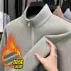 Suéter con Media Cremallera y Forro de Felpa, Tejido de Chenilla Grueso para Hombre, Invierno, Cuello Alto, Jersey de Color Sólido