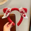 Diadema de felpa con orejas de gato para mujer, lindo lazo rosa para cosplay y accesorios para fotos, diadema para lavarse la cara, tocado lolita