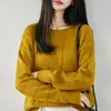 Suéter de tricô redondo vintage estilo francês 100% algodão para mulheres, manga longa, modelagem solta, camada base, de alta qualidade, pulôver quente