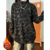 Camiseta de Moletom Térmico Dupla Face Tie-Dye Lobo do Território do Norte Masculina Outono e Inverno Gola Alta Meio Manga Estilo Americano Caimento Regular nos Ombros