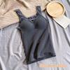 Camisola cálida con forro polar grueso para mujer, con encaje, escote en V, hermosa tirante, almohadilla en el pecho, sin mangas, para invierno