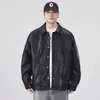 Jaqueta de Couro com Lapela Estilo Americano para Homens, Outono 2025 Vintage High Street Cool Workwear Coat, Versátil Tendência Retrô