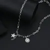 Collar Personalizado de Acero Inoxidable Hip-Hop Cara Sonriente Emoji Estrella de Cinco Puntas Cadena Borla Cadena para Clavícula Tiffany Moderna para Mujer