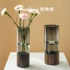 Ornamento de Vaso de Vidro de Luxo Nórdico com Base Criativa de Madeira Sólida para Rosas Hidropônicas, Adequado para Decoração de Arranjo de Flores de Mesa de Jantar e Sala de Estar