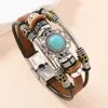 Pulsera de cuero turquesa de estilo étnico retro simple y única, unisex, joyería de moda transfronteriza europea y americana