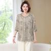 2025 Nova Camisa T-shirt de Verão Tamanho Plus Size Mãe Manga Três Quartos Top Feminino Solto Tamanho Grande Camisa Casual