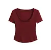Atacado de Roupas Femininas Transfronteiriço: Camiseta Elegante e Versátil de Gola Alta, Corte Justo, Cor Sólida e Manga Curta para Mulheres