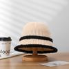 Chapéu Bucket Feminino Outono e Inverno Listras Duplas Tricô Quente Versátil Estilo Japonês Moda Outdoor Lã de Cordeiro À Prova de Vento Chapéu de Bacia de Alta Qualidade