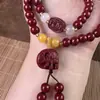 Pulsera de Doble Círculo con Cuentas de Cinabrio para Mujer, Atrae Riqueza y Buena Fortuna, Estilo Vintage Sencillo con Pequeño Colgante de Elefante, Pulsera de Cuentas de Arena Dorada Morada