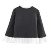 Deeabae Otoño Nueva Ropa de Mujer Exportación Cuello Redondo Encaje Popelina Empalme Chaqueta de Punto 2142128