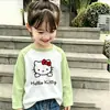 Camiseta Manga Longa Nova Estilo Coreano Primavera e Outono para Meninas Algodão Puro Desenho Animado Infantil Top Curvo Menina Camisa Base Ajustada ao Corpo
