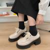 Zapatos de Cuero Pequeños de Estilo Británico de Tacón Grueso y Suela Gruesa Negros para Mujer 2025 Nuevos Otoño e Invierno Punta Redonda Versátiles Zapatos Franceses Mary Jane