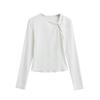 6002-24 Otoño Nuevo Diseño Americano Simple Ahuecado Sentido Entallado Base Manga Larga Top con Camiseta