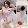 Shuang'er Plus Size Sexy Transparente Decote em V Profundo Acabamento em Renda Uniforme de Enfermeira Conjunto Pijama Pura Tentação Fácil de Tirar