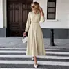 TEMU Europa 2026 Otoño/Invierno Nueva Camisa Simple Estilo Oficina Vestido Largo Color Sólido Solapa Cuello en V Ajuste Delgado Vestido