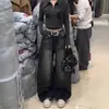 Jeans Soltos e Relaxados Estilo High Street Americano para Mulheres, Modernos com Patchwork de Strass Estrelado e Design Longo até o Chão
