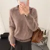 Suéter de Lã com Gola Polo e Contas para Mulheres 2026 Outono e Inverno Novo Estilo Top de Malha Espesso Quente de Alta Qualidade