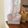 2026 Verano Nueva Moda Simple Gran Capacidad Rayas de Colores Tejida Estilo Vacaciones Bolso de Mano de un Solo Hombro