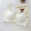 Lencería Blanca Niebla Rosa Melocotón Encaje Dulce para Mujeres con Poco Busto, Efecto Push-Up, Sin Aros, Conjunto de Sujetador Sexy Puro Deseo