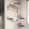 Madera de Nogal Gama Alta Baño Sin Taladro Toallero Colgador Integrado Set de Colgadores Estante de Baño Estante de Almacenamiento Portatoallas