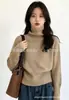 Suéter de malha soltinho de gola alta novo para outono e inverno, estilo coreano, para mulheres, pulôver liso, top moderno e versátil