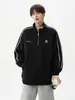 Sudadera de Estilo Americano con Rayas y Cuello Alto para Parejas para Hombres, Top Retro de Media Cremallera de Moda Otoñal con un Diseño Único, Chaqueta Deportiva Pesada