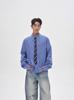 Camisa de Manga Larga a Cuadros Azules Estilo Retro Americano Estilo Old Money Puntada de Corbata Camisa Casual Holgada para Hombres y Mujeres Tendencia