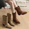 Moda coreana diseño de nicho retro botas de tobillo que aumentan la altura 2026 nuevas botas western de punta media caña botas para mujer que aumentan la altura